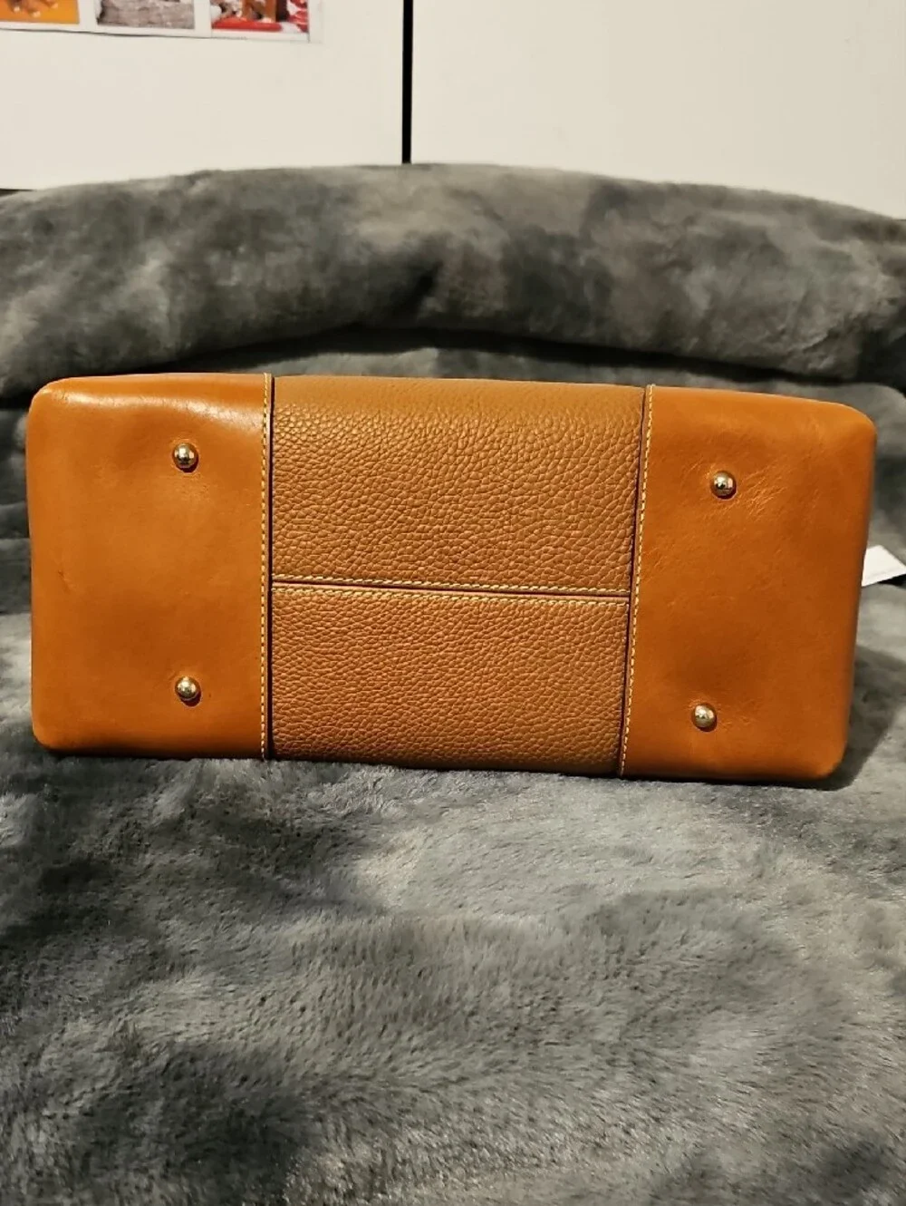 Dooney & Bourke Brown/Tan Leather Satchel with Detachable Strap